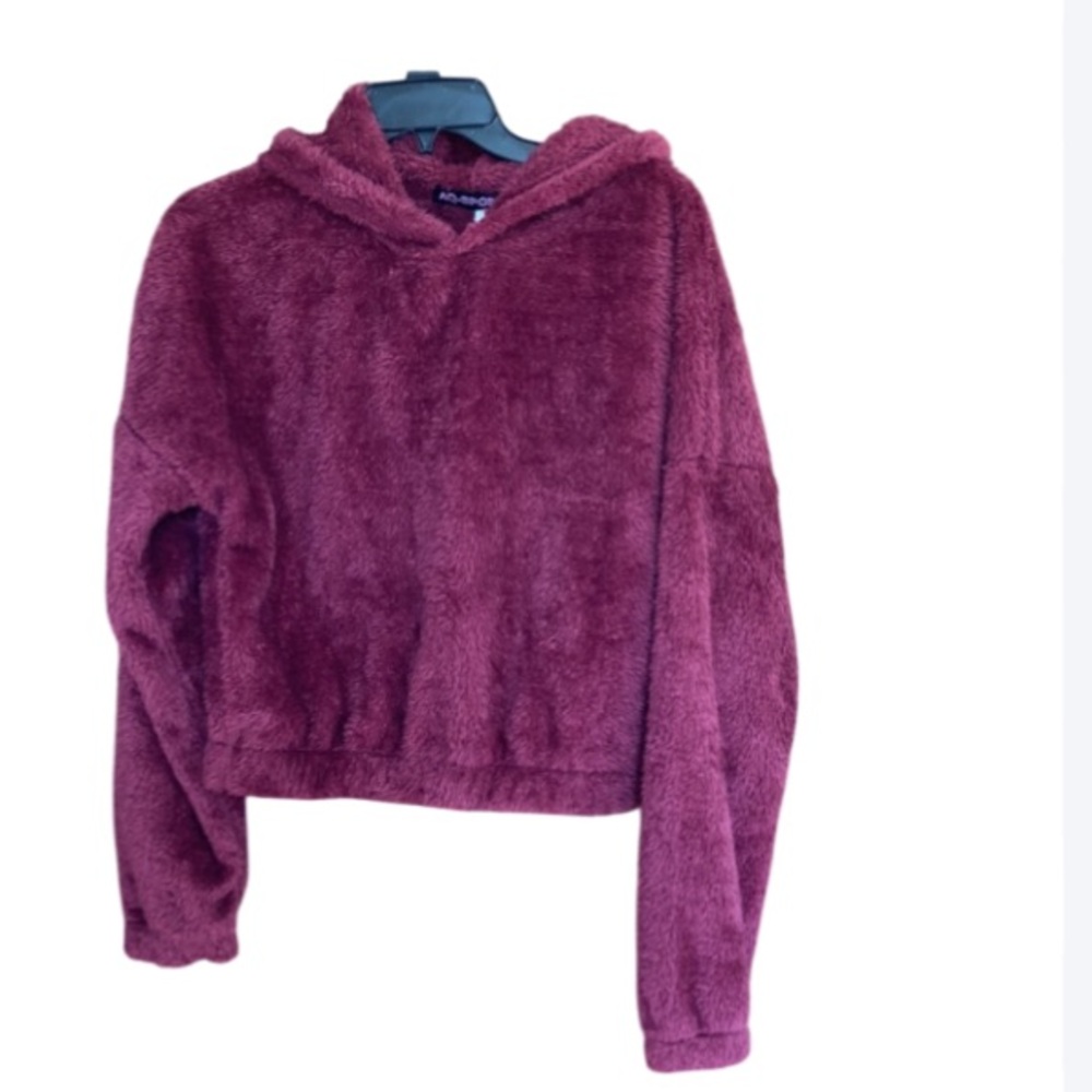 hoodie top Soft dark red fuzzy comfy hoodie size  L juniors - Picture 16 of 16